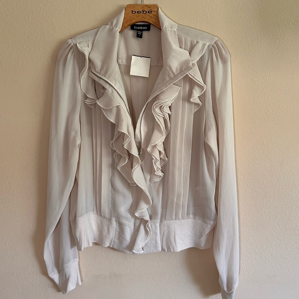 Bebe Bambi Sheer Ruffle Bomber Jacket - Picture 3 of 5